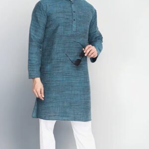 Men's Khadie Cotton - Turkish Blue - Kurta Pyjama Set